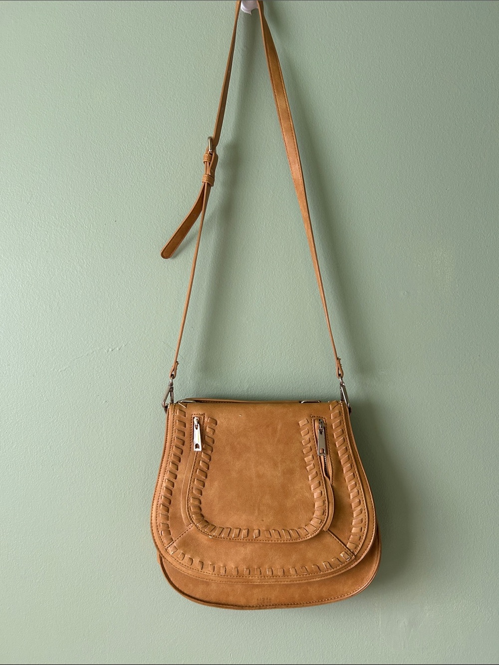 Vegan Yellow/Tan Leather-Style Crossbody Bag - Women's Shoulder Purse